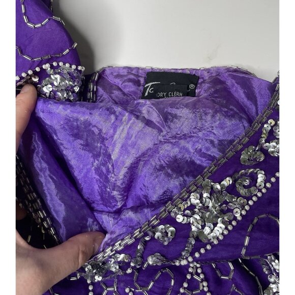 tan chho Women’s 100% Silk Beaded Purple Set Suit Costume Small Vintage 20s - Picture 5 of 13